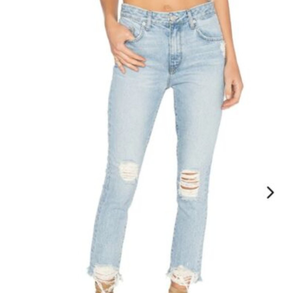 Lovers + Friends Ripped High Rise Light Wash Jeans